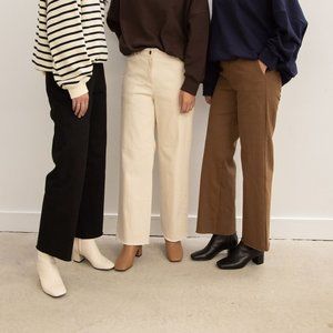 OAK + FORT | Wide Leg Twill Pant 4218 Brown Small